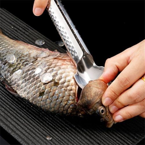 Fischschuppen Entfernen, 2-in-1 Fischentschuppen-Entferner Edelstahl Fischhautbürste Schaber mit Kiemenentferner Rutschfester Griff Küchenwerkzeug