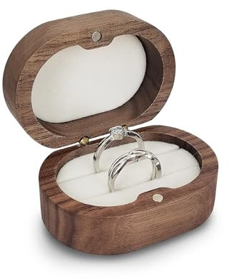 WisePoint 2 Slots Scatola Anello, Scatole per Gioielli di Legno Porta Fedi con Chiusura Magnetica, Ovale Porta Anelli Donna per Fidanzamento, Matrimonio, Proposta (bianco)