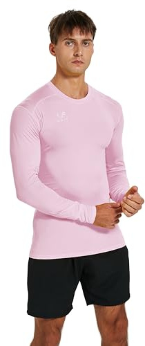 T-Shirt de Compression pour Homme Manches Longues Thermique Sports Fitness Course à Pied Respirant Séchage Rapide Gym Tissu Extensible Entraînement serré Football Basketball Crossfit(Rose,S)