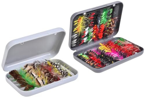 Mihauuke Fliegenfischköder,Angelfliegen-Set, Verschiedene Angelköder zum Forellenangeln, Fliegenfischen-Zubehör für Süßwasserfische, Forellen, Lachse, Plattfische
