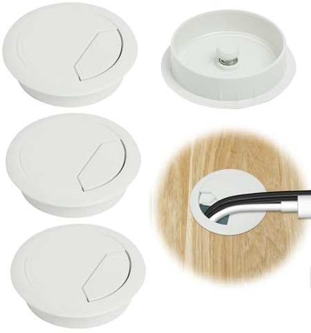 4 Piezas Pasacables Escritorio Blancos, Pasacables Mesa, Tapa Pasa Cables para Escritorio como Embellecedor, Agujero Mesa de Diámetro 60 mm, Tapa pasacables encastrable en Mesa de Oficina/Escritorio