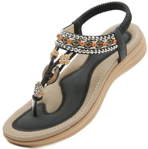 Acfoda Sandali Donna Estive Comodi Ortopedico Bohemia Infradito da Spiaggia Bassi Flip Flop Eleganti Scarpe Nero 36
