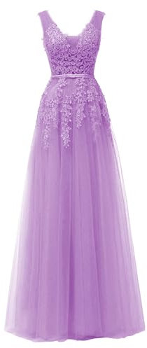 OULIWANGLUO Damen Einfarbige Tüll Lange Abendkleid Slim Elegant Hochzeit Cocktailkleid Hochzeitsgäste Partykleid Maxi Kleider (Lila1,L)