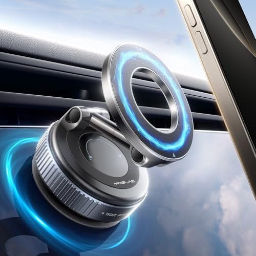 MRGLAS 2025 Upgraded Vacuum Magnetic Mobile Phone Holder Car for Magsafe Car Mount, Suction Cup Mobile Phone Holder [89+LBS Suction Power & 2800gf Strongest Magnet], 360° Rotatable for Mirror Gym