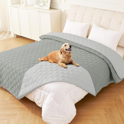 Homaxy Manta impermeable para perros, manta para perros, lavable, manta reversible, manta suave para gatos, para sofá, cama, viajes, (203 x 208 cm, gris y gris claro)