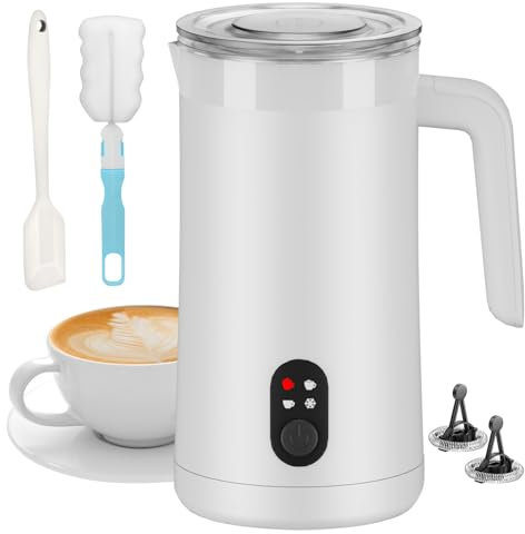 Ovetedot Milchaufschäumer, 400 ml Milchaufschäumer Elektrischer 4-in-1 für Heißen und Kalten Milchschaum, Automatische Abschaltung Kaffee Aufschäumer für Latte, Macchiato, Cappuccino(Weiß)