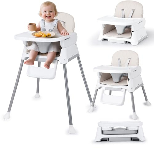 Olfjurk High Chair, Adjustable Convertible 3 in 1 Baby Highchair, Booster seat, Toddler Chair Compact/Light Weight/Portable/Easy to Clean