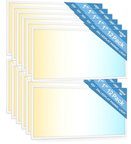 12 Pack 2x4 LED Flat Panel Light for Drop Ceiling, 9360lm Selectable 30W/40W/50W/60W/72W, Color Temperature 3000K/3500K/4000K/5000K/6500K, 0-10V Dimmable, 120-277V, ETL,DLC