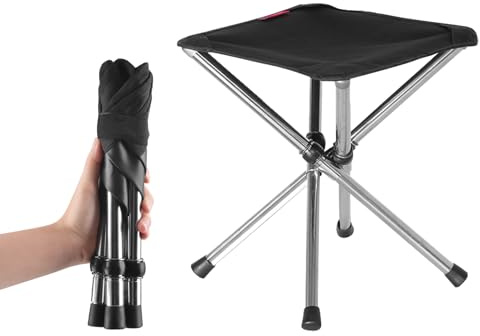TRIWONDER Portable Camping Seat Folding Stool Telescopic Mini Chair Folding Tripod for Travel Fishing Hiking BBQ Beach (Black - S)