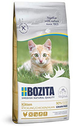 Bozita Kitten Getreidefrei Huhn – 2kg Trockenfutter für junge Katzen & säugende Muttertiere - unterstützt Wachstum & Gesundheit mit 34% Protein- und 20% Fettgehalt - für einen gesunden Magen