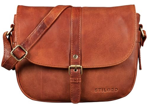 STILORD 'Leni' Damen Umhängetasche Leder kleine Handtasche Frauen Vintage zum Ausgehen Partytasche klassisch Abendtasche Freizeittasche Echtleder, Farbe:arona - braun