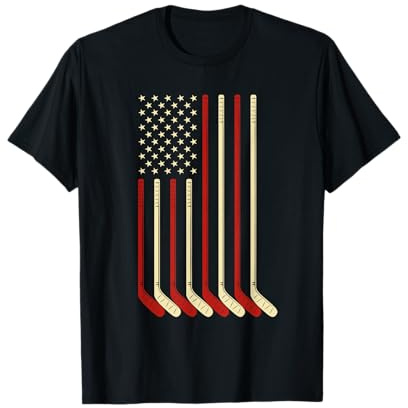 Hockey Goalie Gift USA Flag Hockey Stick Ice Hockey T-Shirt