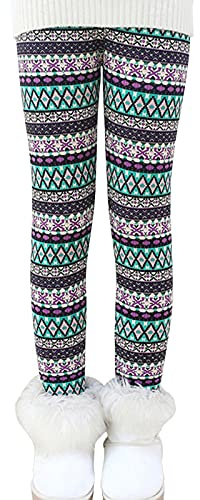 Ugitopi Girls Winter Thick Warm Long Pants Printing Fleece Lined Leggings (Rhombus,110)