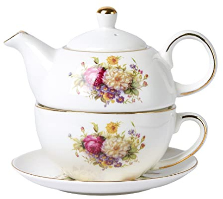 CHILDIKE Tea for One Set, Teapot and Cup Set, Colorful Floral