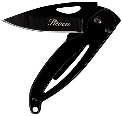 Ocadeau Coltello da tasca in acciaio nero con testo inciso - Piccolo coltello da tasca nero inciso - Piccolo coltello da tasca personalizzabile