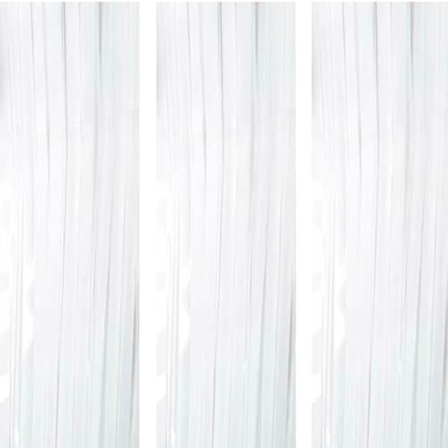 AILEXI 3 Pack 3ft*8ft Metallic Tinsel Curtains Foil Fringe Shimmer Streamers Curtain Door Window Decoration for Party Supplies - White