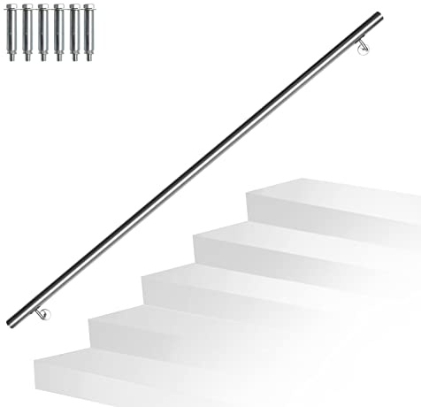 Randaco Pasamanos de acero inoxidable, pasamanos de pared, incluye soporte de pared y tapas finales, para interiores y exteriores, balcones, longitud: 200 cm