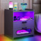 Gurexl Led Nachttisch mit Ladefunktion, 24 Farben Dimmbar Hochglanz Nachtschrank mit USB Type-C, 2 Schubladen Sideboard Automatischer Sensor Schlafzimmer Grau