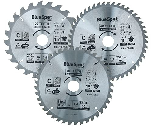 Lot de 3 lames de scie circulaire 210 mm x 30 mm 24 40 48 dents TCT Disque de coupe bois