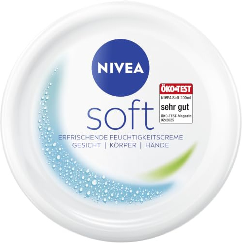 NIVEA Soft uppfriskande fuktkräm (200 ml), lätt kräm med E-vitamin och 100% naturlig jojobaolja, snabbabsorberande hudkräm för märkbart avslappnad hud