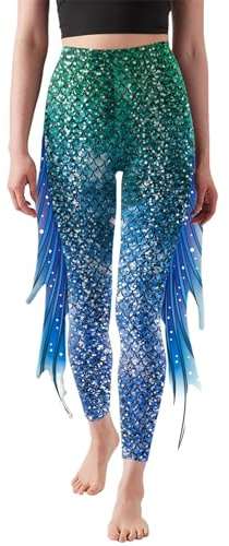Mermaid Yoga Print Leggings for Women Plus Size Fish Scale High Waisted Pants Halloween Costume Tights