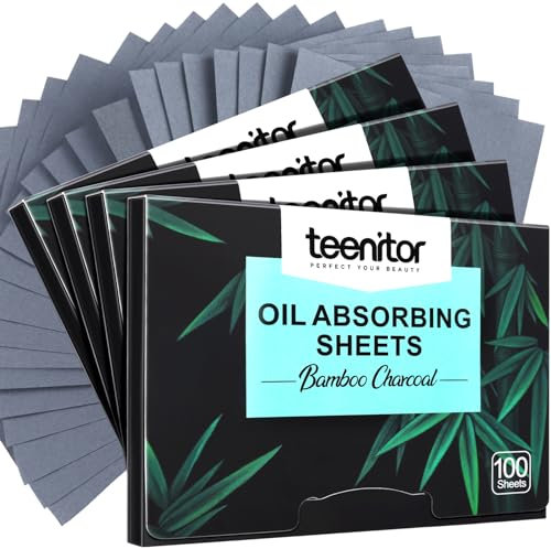 Teenitor 400 Counts Oil Blotting Papers for Face, Bamboo Charcoal Oil Absorbing Sheets for Oily Skin, Oil Blotting Sheets for Face, Oil Absorbent Pads Blotter Paper, Oil Face Wipes Large 10cmx7cm