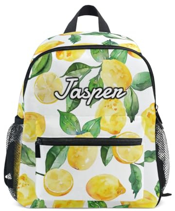 CHIFIGNO Sac à dos personnalisé avec nom, sacs à dos personnalisés pour petits enfants pour garçons et filles, sac à livres personnalisé pour l'école et les voyages, Citrons jaunes et feuilles vertes,