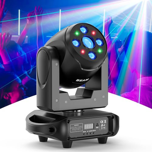 150W Cabeza Movil LED Beam Luces Discoteca RGBW 8 Gobos 8 colores Focos Móviles Iluminación Luz Estroboscopica para DJ, Fiesta, Disco, Party Exterior, Bar, Navidad, Halloween