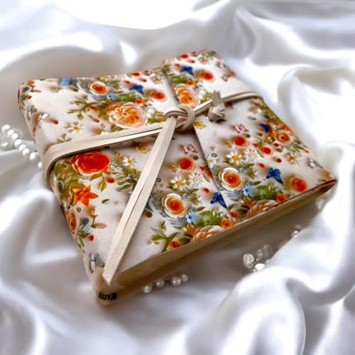 Álbum de fotos de doble flor de tejido stamp.3D interior de piel sintética LUX personalizable, clásico con papel de seda, boda, regalo, boda, aniversario (Sin Grabado, Beige/Crema, 18X16)