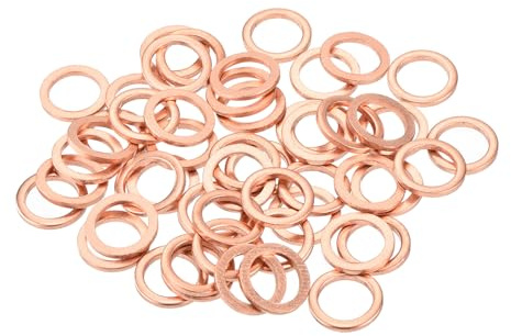 QUARKZMAN 52Pz Rondelle Rame, 10x14x1.5mm Rondelle di Tenuta Piatte Piana Metrica in Rame per Guarnizioni a Compressione per Raccordi Idraulici viti Bullone Dado Guarnizioni Idrauliche