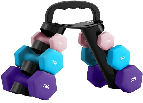 SPORTNOW Dumbbells Set with Carry Storage Rack, Set of 6 Weights for Home Gym, Kettlebell Training Weight Lifting Exercise, 2 x 1kg, 2 x 3kg, 2 x 5kg, Pink