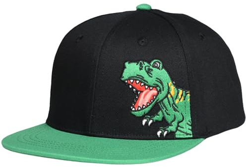 EDTREK Elite Kids Snapback Hat for Boys Girls Toddler Cap with Flat Brim (T-Rex - Green Black)