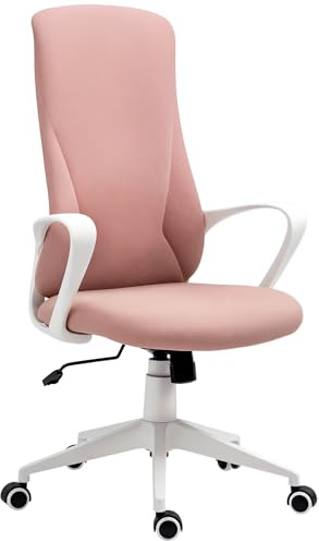 Vinsetto Sedia da Ufficio con Supporto Lombare, Schienale Alto, Rosa | Sedia da Scrivania Ergonomica, Braccioli, Poltrona Studio Girevole in Tessuto, Funzione Dondolo, Altezza Regolabile