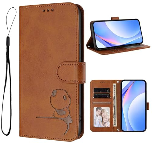 Coque pour Samsung Galaxy Note 10 Plus Case PU Leather Petit panda en relief Housse Etui Portefeuille Flip Magnétique Stand Support Slot de Carte Antichoc Cover pour Samsung Galaxy Note 10 Plus marron