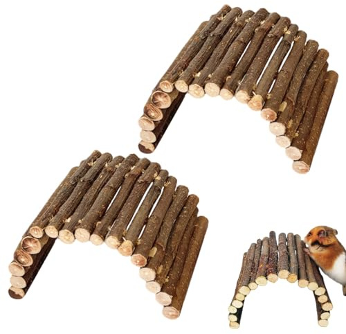 2PCS Apple Wood Small Animal Bridge, Flexible Natural Chew Toy Hideout for Guinea Pigs, Hamsters, Rabbits, Chinchillas, Hedgehogs, Pet Habitat Enrichment Tunnel Ramp (12 * 30CM 2PCS)