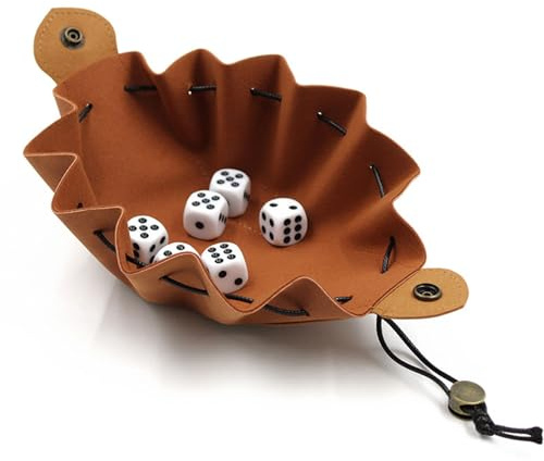 Emiif PU Leather Dice Bag Pouch with Drawstring for D&D Dice, Coins, Keys, 10.6in Flat, Brown/Black