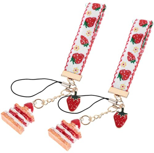 QUMIIRITY Cadena para Colgar Teléfono Móvil Llavero Creativo de Campana de Fresa y Pastel, 2 Piezas, Accesorio DIY Antipérdida, Color Pastel Aleatorio, Adecuado para Color Color Aleatorio