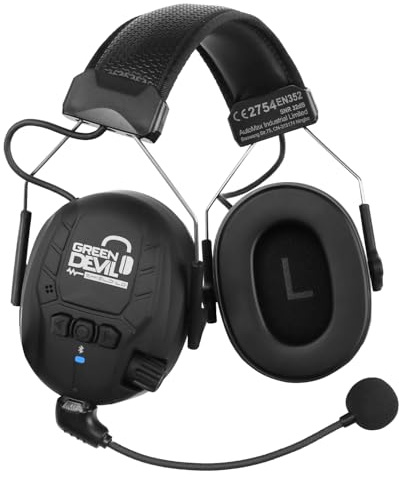 Green Devil Shield LD Aktivt hörselskydd, elektronisk hörselskydd med Bluetooth 5.3-teknik, integrerad mikrofon, EN352-kompatibel, SNR 32 dB, för gräsklippning och andra bullerintensiva aktiviter
