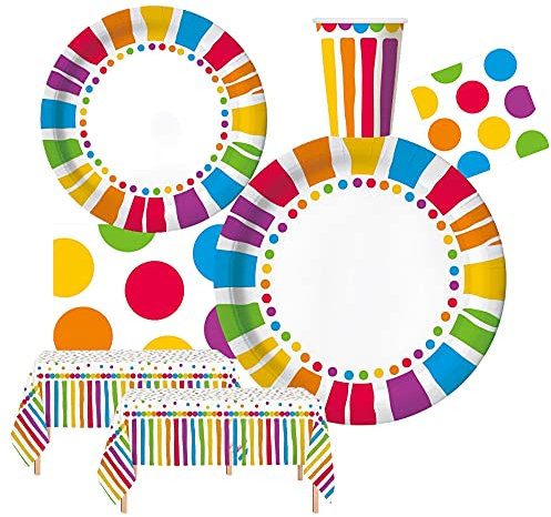 Oojami Rainbow Party Supplies Set – Serves 30 Guests Disposable Paper Plates, Cups & Napkins Colorful Birthday, Kids Party & Celebration Tableware Pack