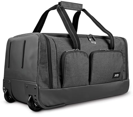 Solo New York Rolling Duffle Bag with Wheels - Wheeled Carry On Luggage for Travel, Roller Duffel for Men & Women, Telescoping Handle System, Separate Shoe & Laundry Compartment - Leroy, Gray