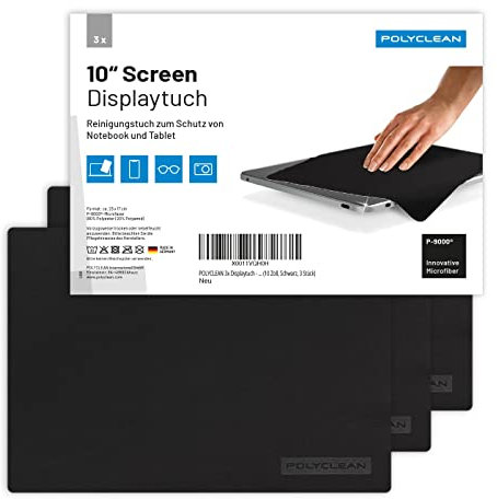 POLYCLEAN 3x Bildschirmreiniger – 10 Zoll Microfasertuch für Display, Laptop und Tastatur – Screencleaner zum Schutz von Notebook und Tablet (23x17 cm) – Display Reiniger Touchscreen Reiniger