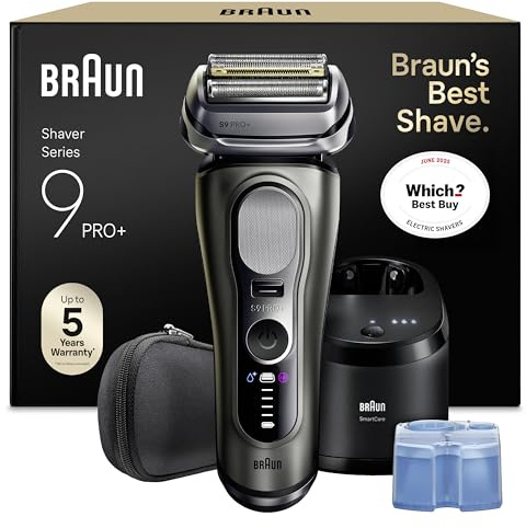 Braun Shavers Series 9 Pro+ Electric Shaver for Men, Wet & Dry Electric Razor, 5+1 Ultra Thin Precision Blades, Pro SensoAdapt, 6 in 1 SmartCare Center, 60 min Runtime, 9665CCE Graphite