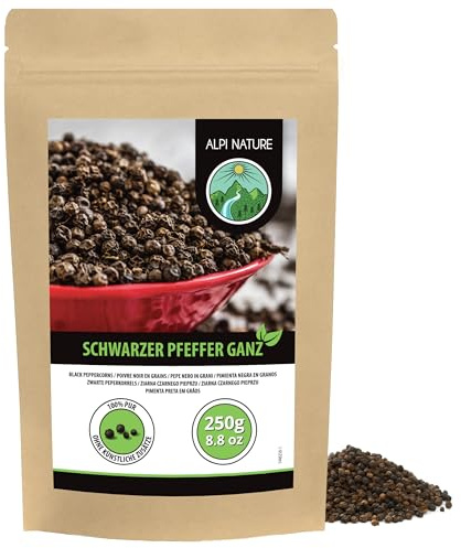 Alpi Nature Svartpepparkorn 250g, Hela Svartpeppar, Hela Svart Pepparkorn för Matlagning