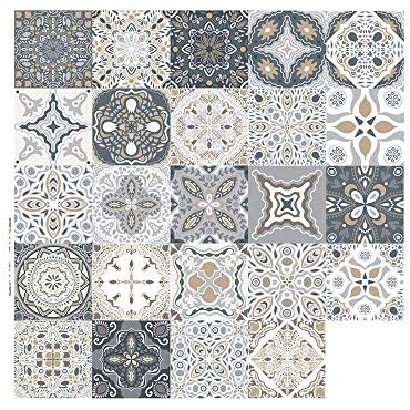 EUNEWR 24pcs Light Grey Moroccan Wall Tile Stickers Set Self Adhesive Waterproof Mosaic Tile Stickers Mosaic for Bedrooms Kitchen Bathroom Home Decors (10x10cm/3.9x3.9)