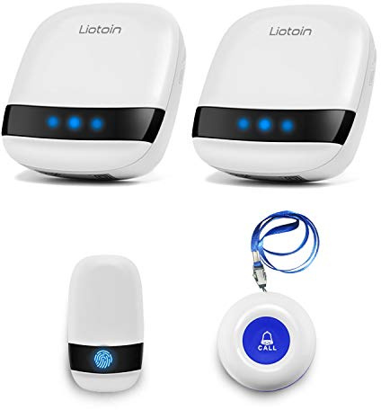 LIOTOIN Bouton d’Appel Téléavertisseur sans Fil Système d’Alarme d’Urgence pour Maison Alerte Personne Âgée Malade Handicapé 2 Émetteurs 2 Récepteurs, Plage de Fonctionnement 600+ Pieds …