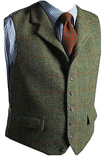 Solovedress Gilet da Abito da Uomo Elegante Scozzese Tweed Panciotto Slim Fit per il matrimonio