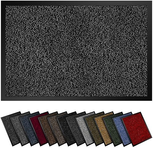 Hochwertige Fußmatte Anthrazit Schwarz 60x80cm groß für Innen & Außen - Schmutzfangmatte rutschfest, waschbar & wetterfest - Fussmatte für Eingangsbereich & Aussenbereich - Läufer Flur dünn