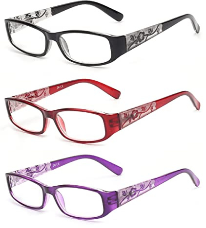 JM 3 Paquete Señoras Gafas de Lectura Bisagras de Resorte Vintage Rectangular Lectores Para Mujer +2.75 Mixto