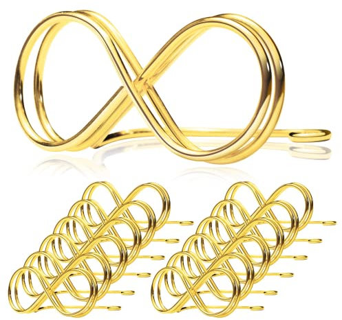 Johiux 12 Stück Tischkartenhalter Gold,Menükartenhalter,Tischnummern Hochzeit,Fotohalter,Kartenhalter Hochzeit Geburtstag,Unendlichkeit Nachrichtenclip Tischnummer Halter,Menükarten Hochzeit