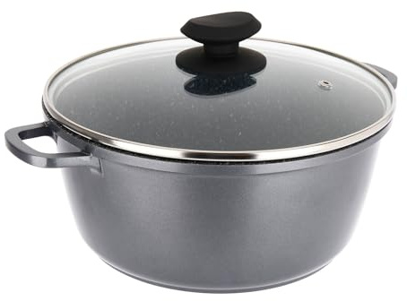 Sitram 714222 Faitout Fonte Aluminium Intérieur effet Pierre Ø24cm H11cm - Revêtement anti-adhésif 2 couches sans PFOA, Couvercle Vapeur en Verre, Poignées fonte d'aluminium - Tous feux dont induction